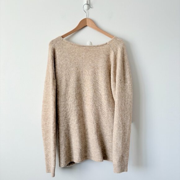 Aritzia The Group Wool Yak Bandini Cross Knit Wrap Sweater Light Tan Size Large - Picture 4 of 6